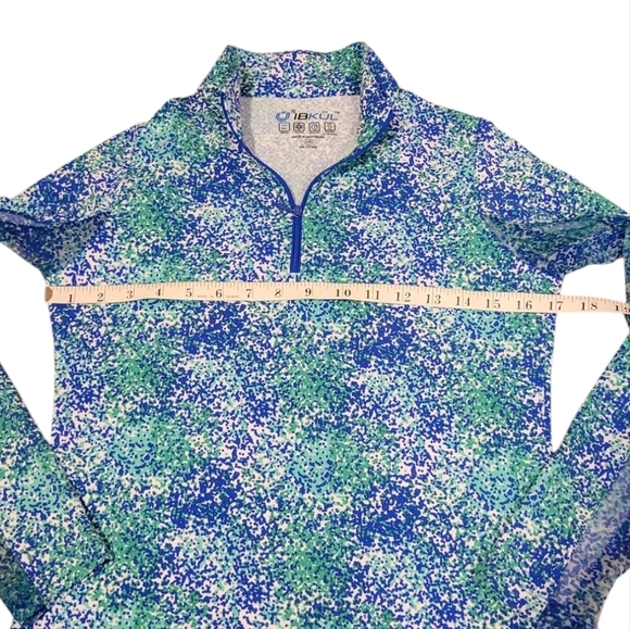 Ibkul Long Sleeve Zip Mock Neck Painted Blue Green Sun Shirt Women's Size XS - Picture 5 of 9